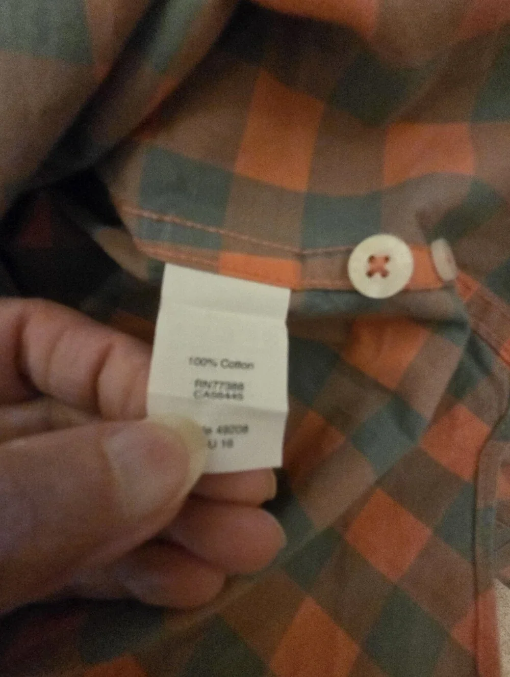 J Crew 100% Cotton Long Sleeve Shirt Slim Checker Print Teal/Orange Size Large